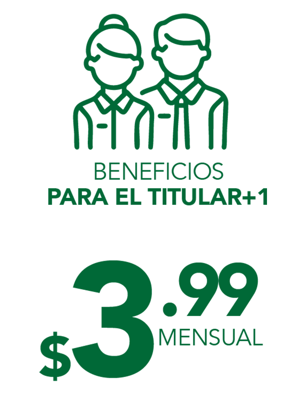 Beneficios para el titular + 1 - $3.99 usd.